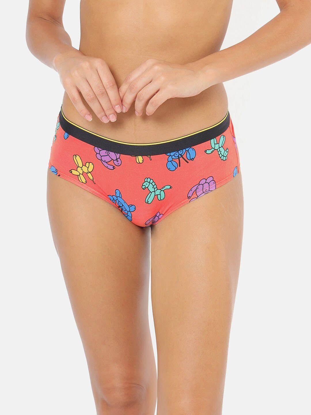 bummer women pink & black floaties printed micro modal hipster brief