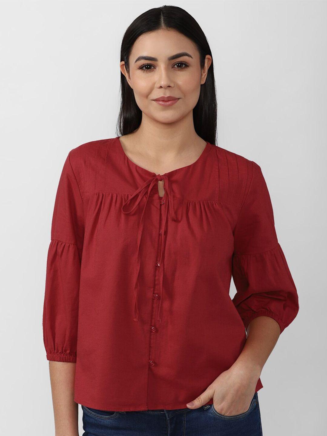 van heusen woman maroon tie-up neck top