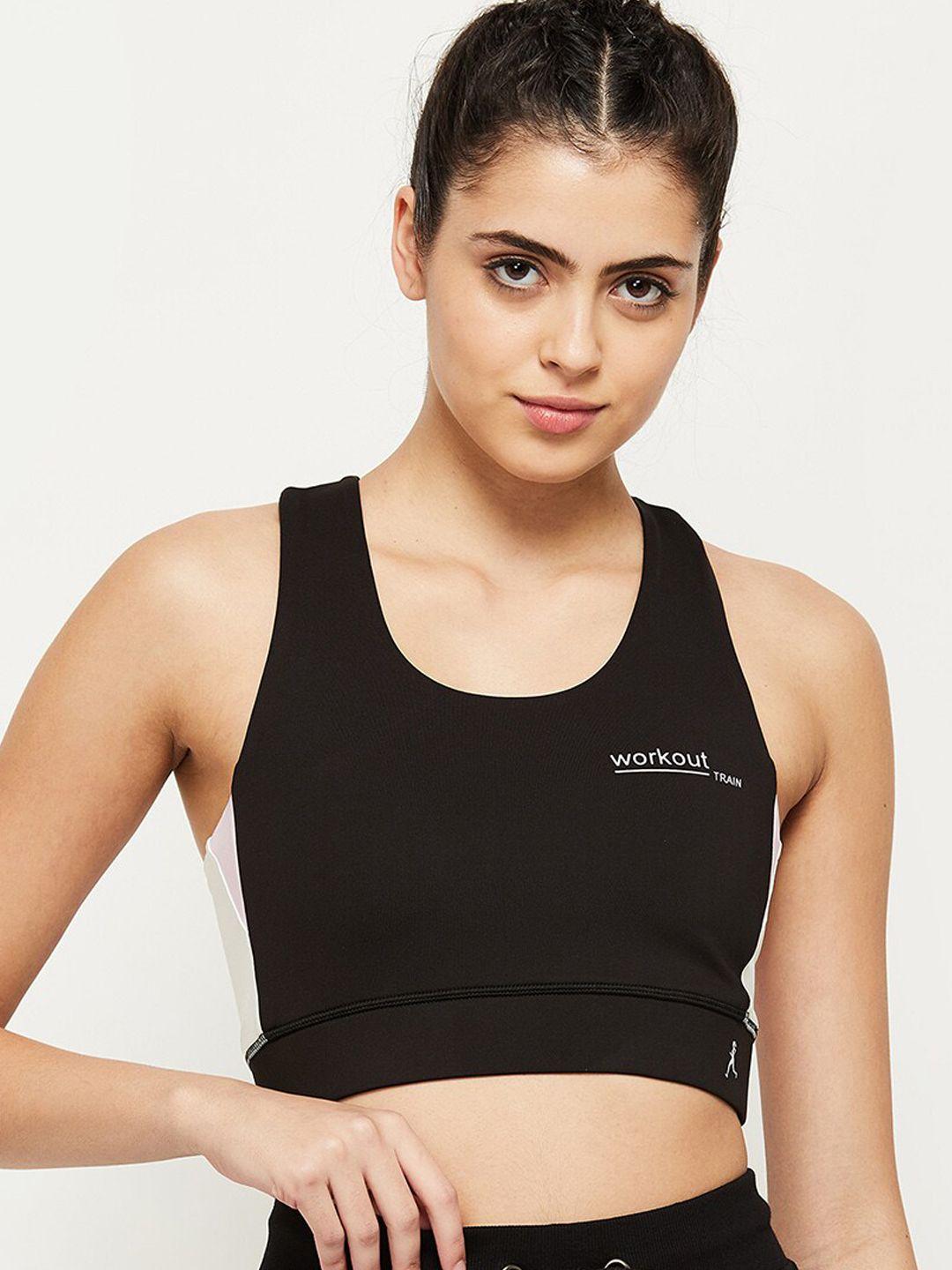 max black & pink colourblocked sports bra lightly padded