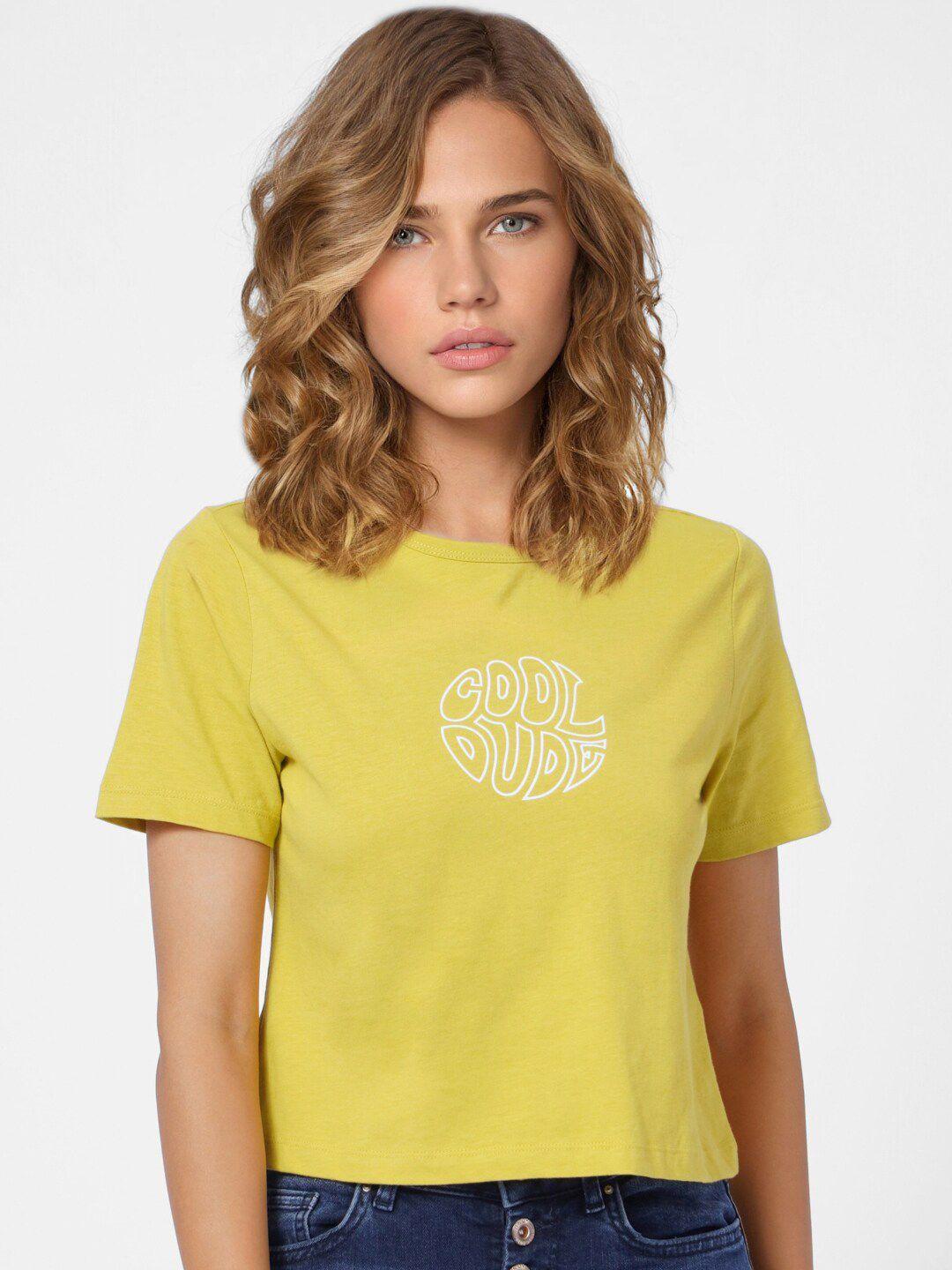 only women yellow typography t-shirt