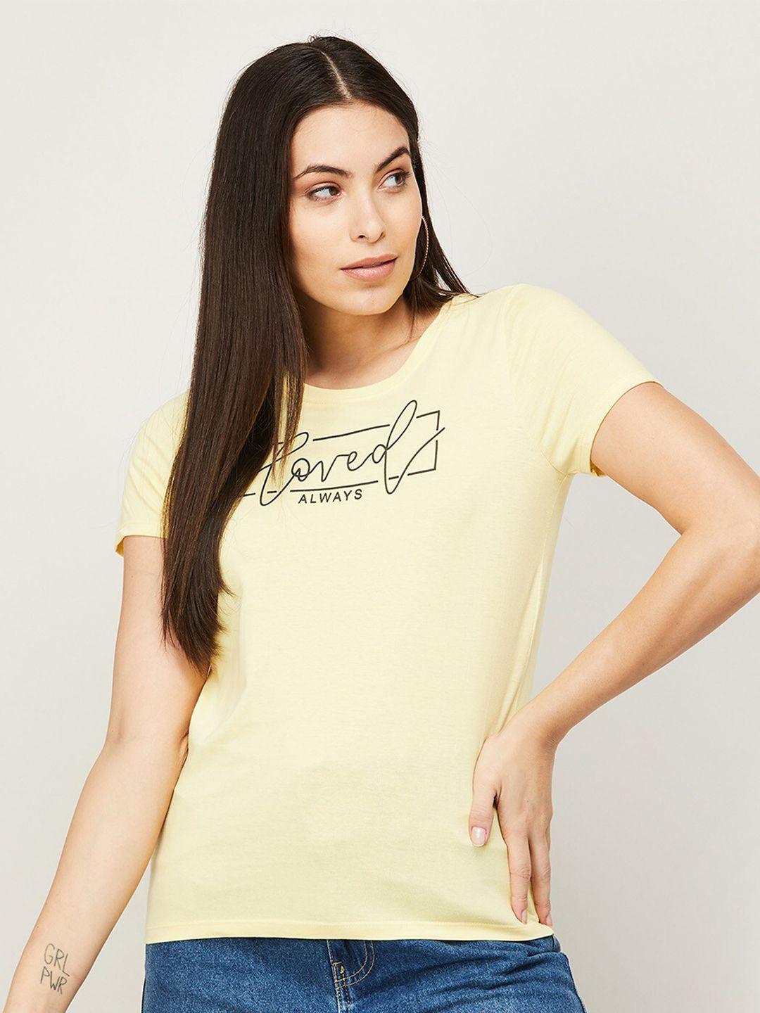 fame forever by lifestyle women yellow & black printed pure cotton tops