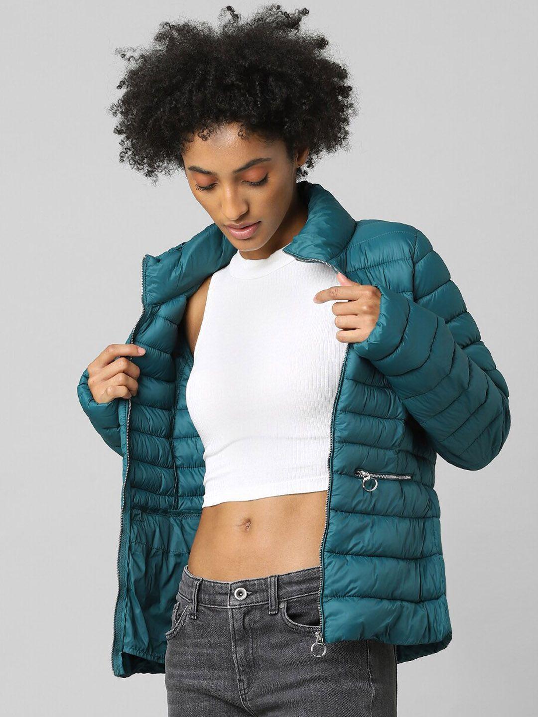 only women green longline padded jacket