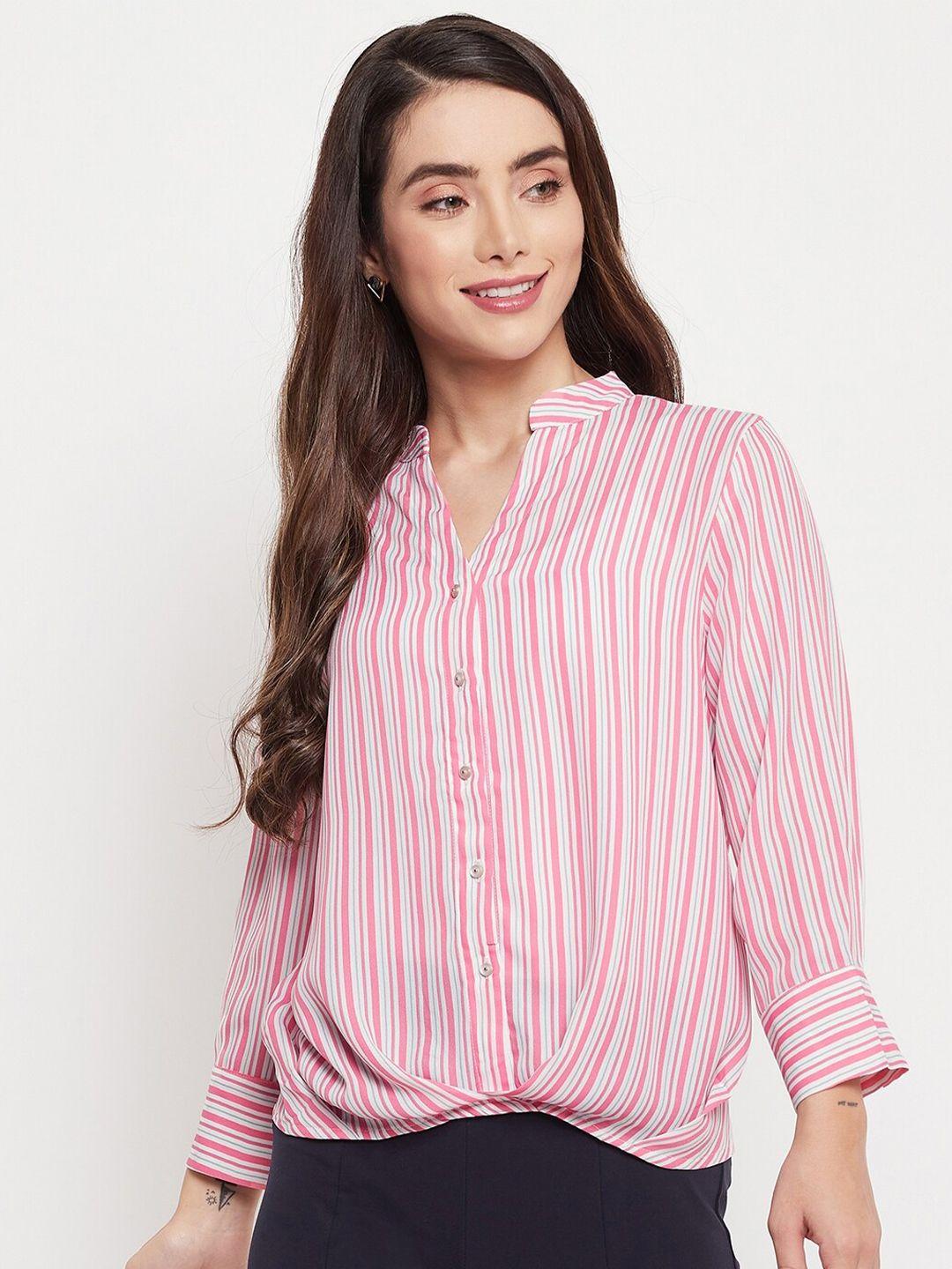 madame women pink striped casual shirt