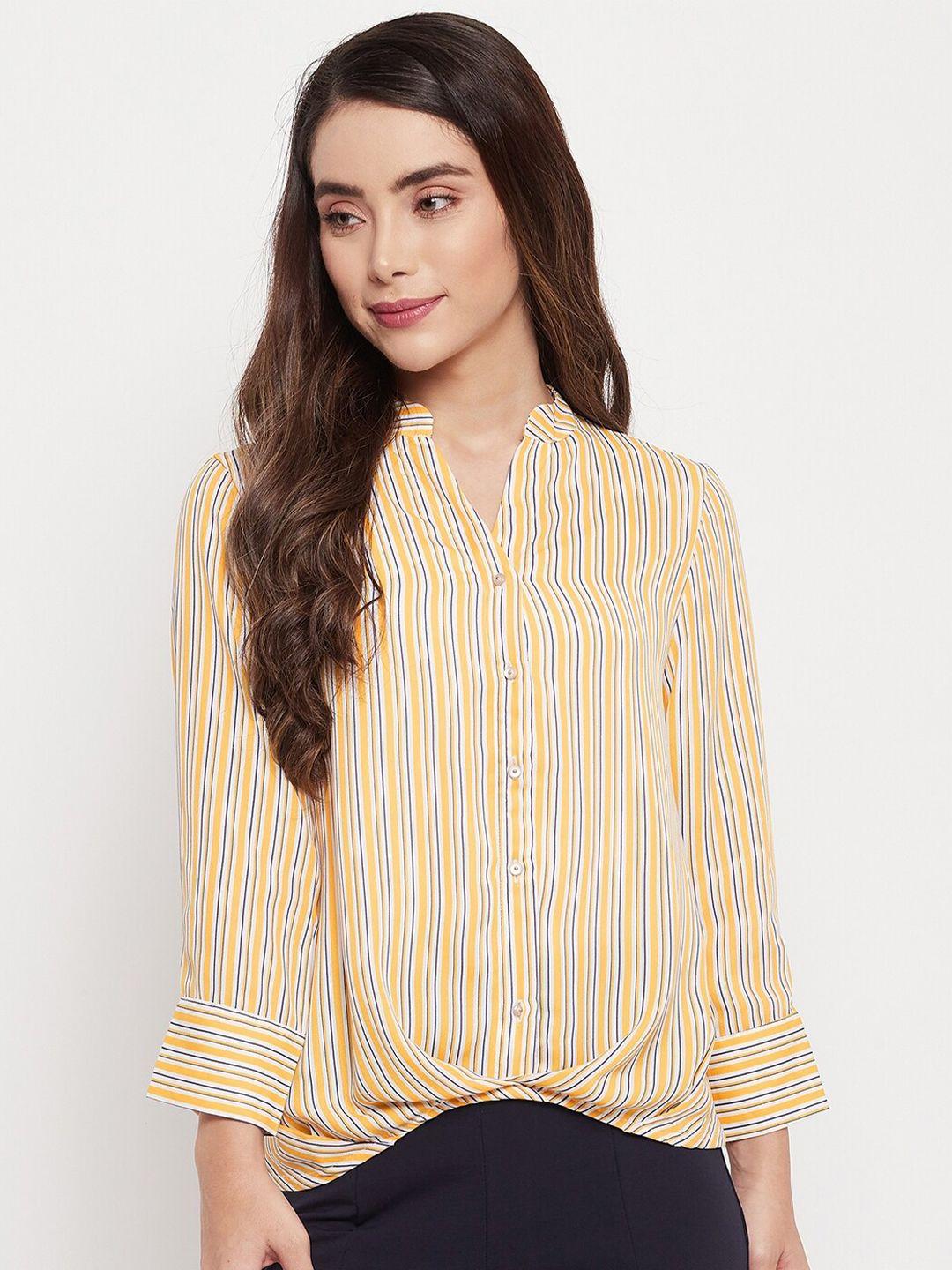 madame women mustard striped casual shirt