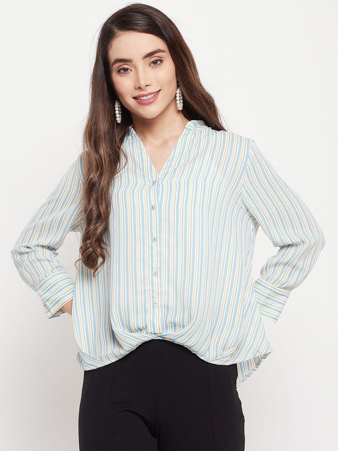 madame women blue striped casual shirt