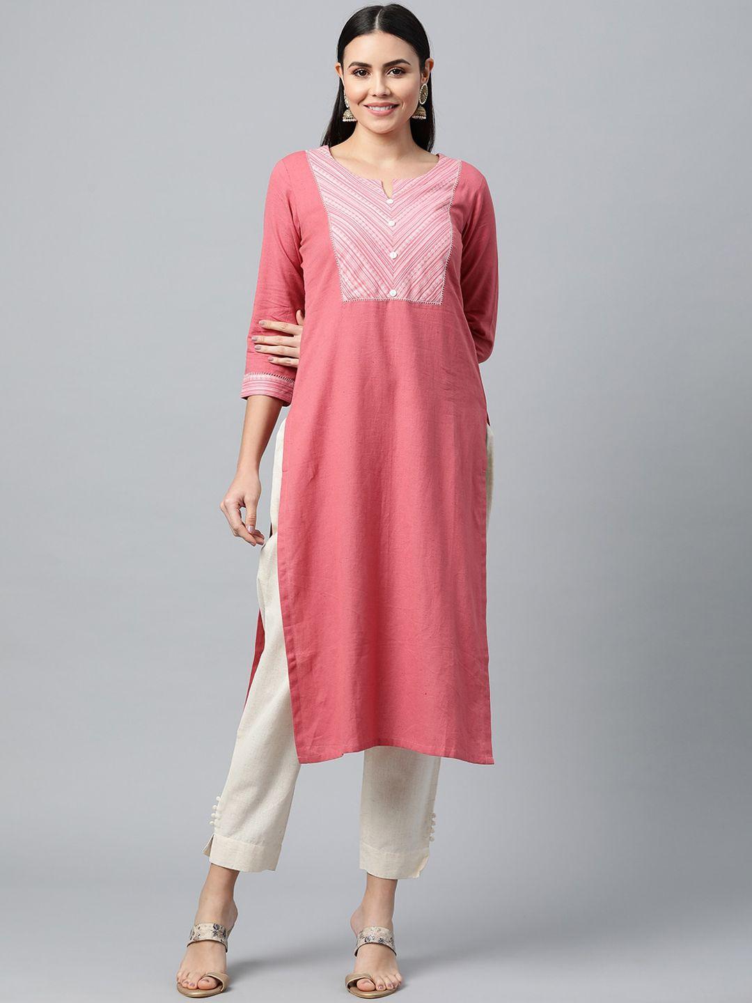 kami kubi women pink yoke design kurta