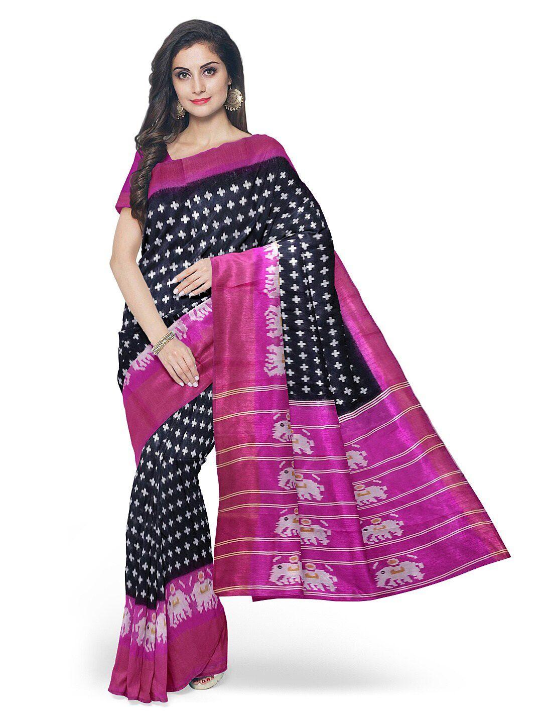 florence black & purple kalamkari printed silk blend saree