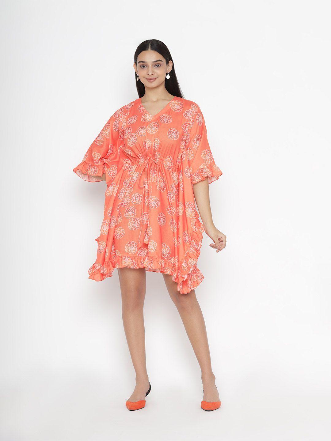 octics orange floral kaftan dress