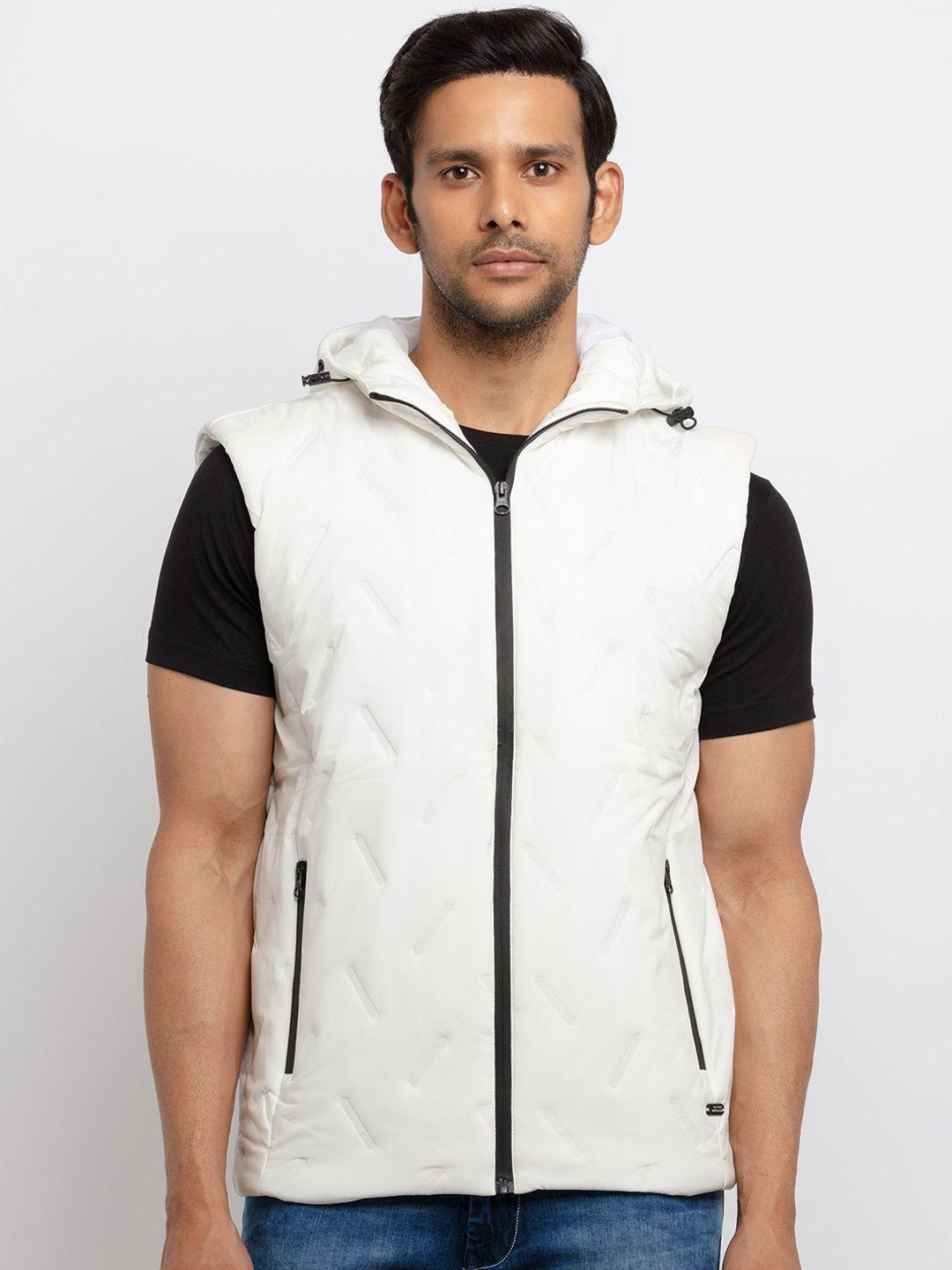 status quo men off white geometric sleeveless padded jacket