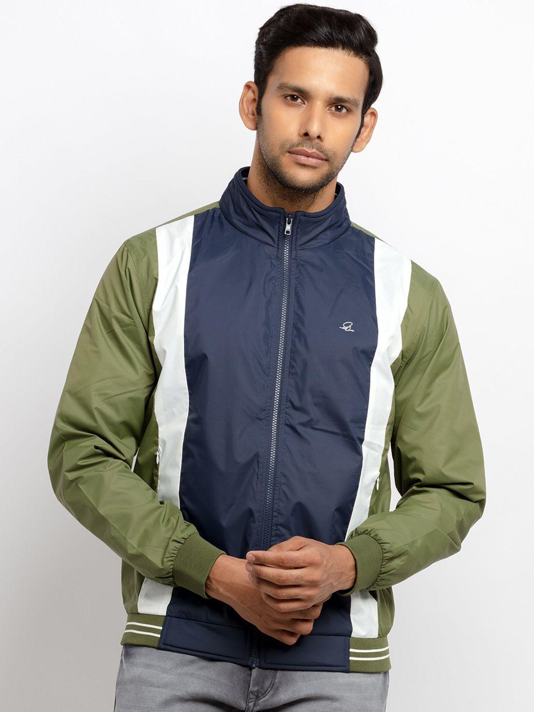 status quo men green colourblocked bomber jacket