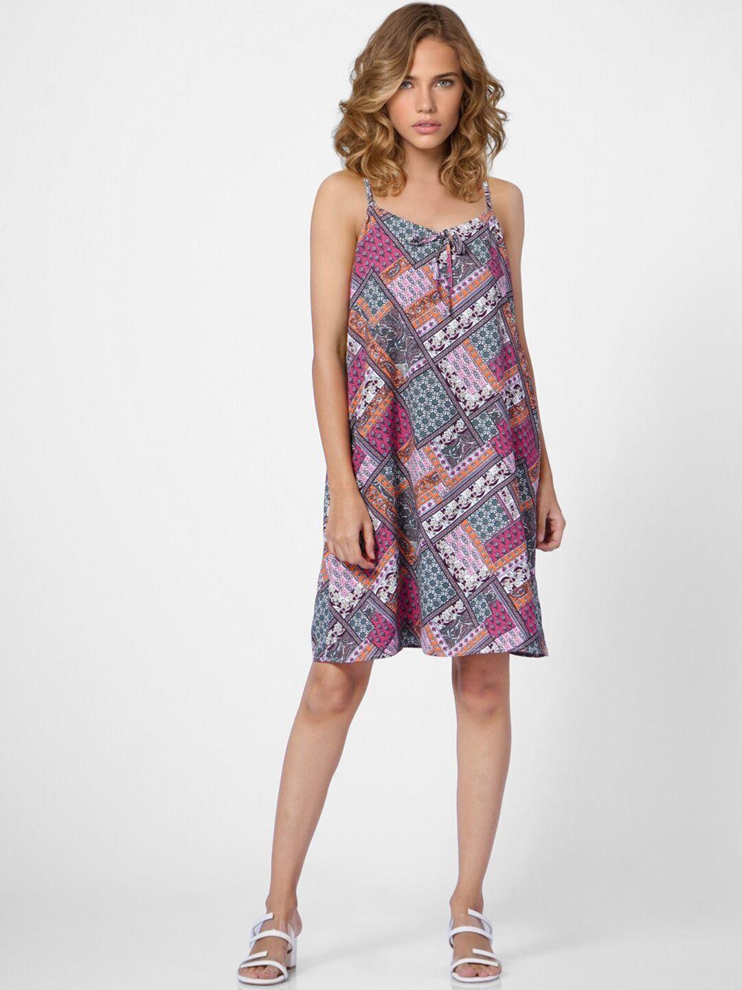 only pink & purple ethnic motifs a-line dress