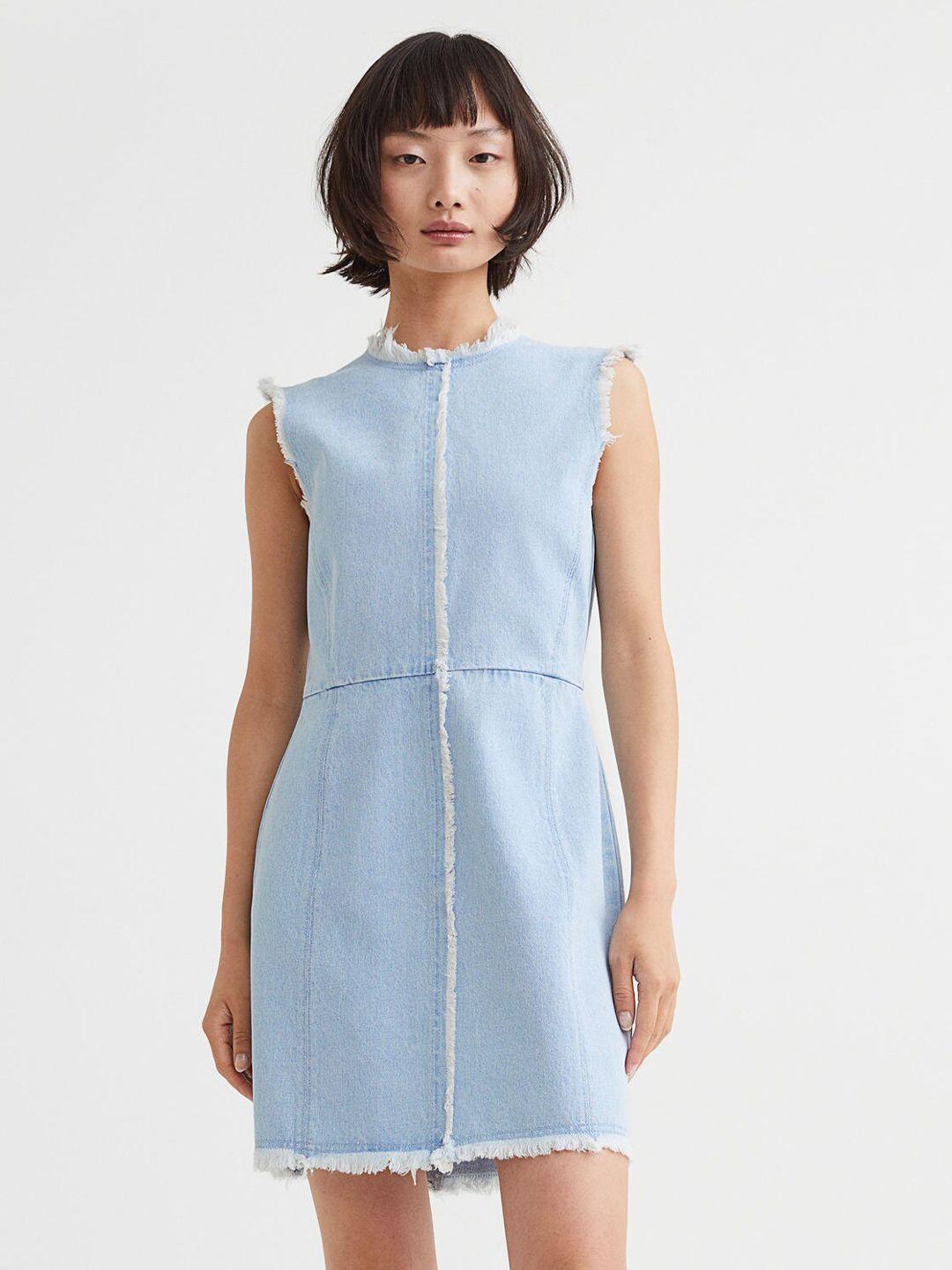 h&m women blue sleeveless denim dress