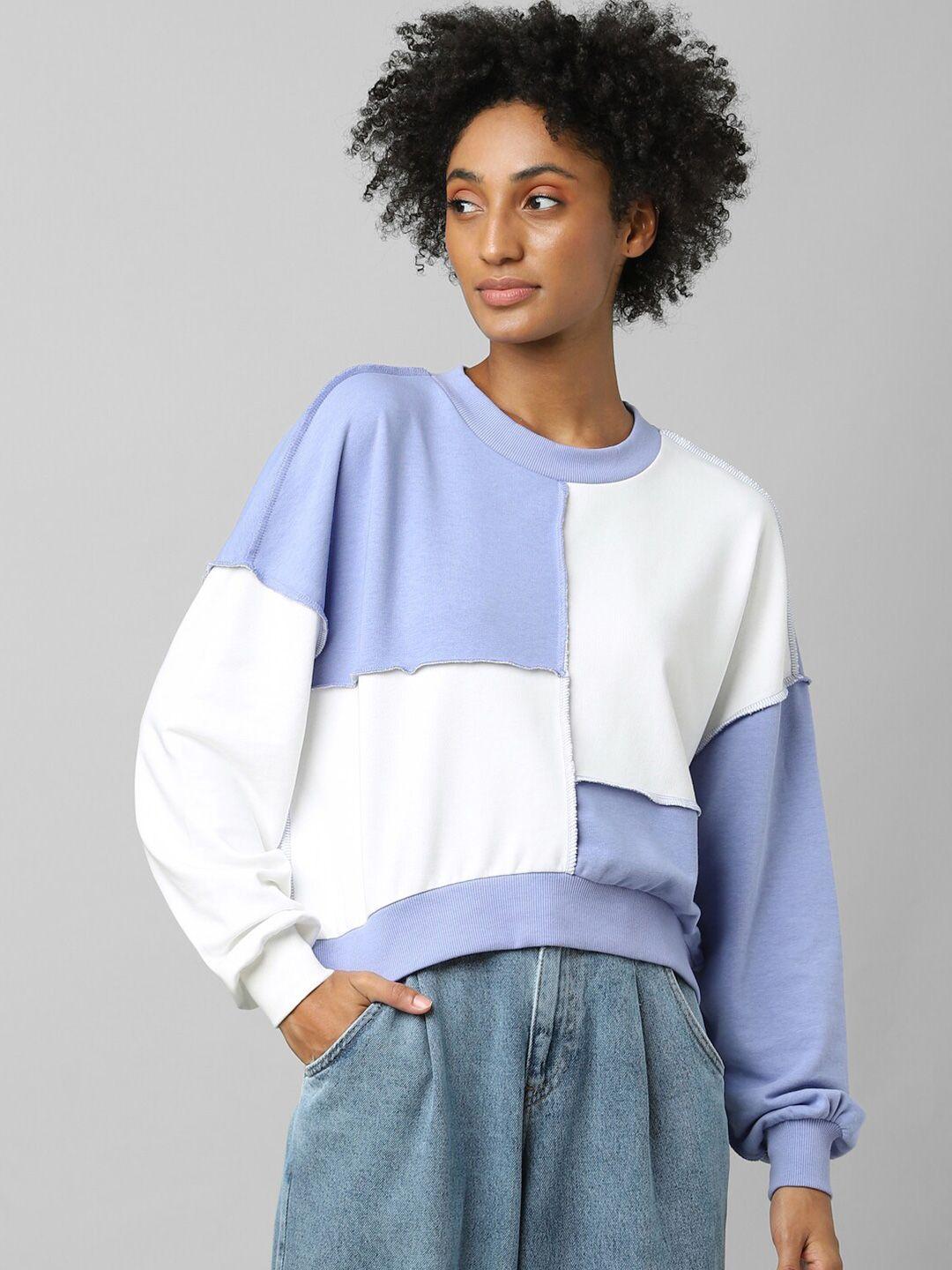 only women blue & white colourblocked pullover