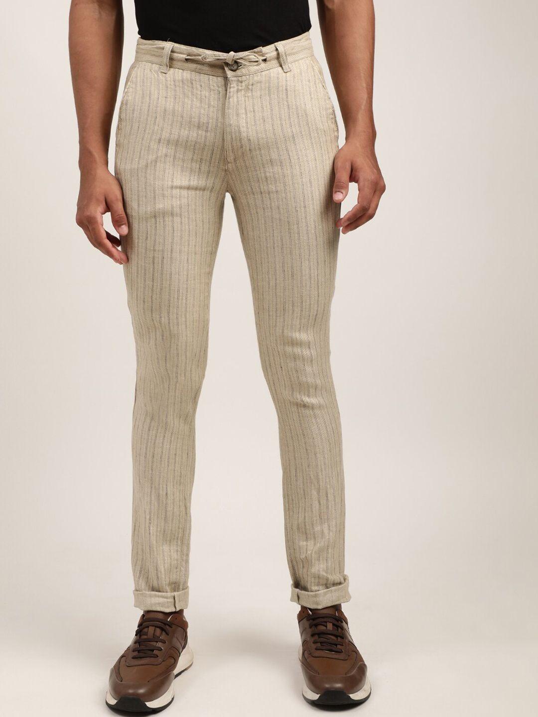 harsam men beige striped trousers