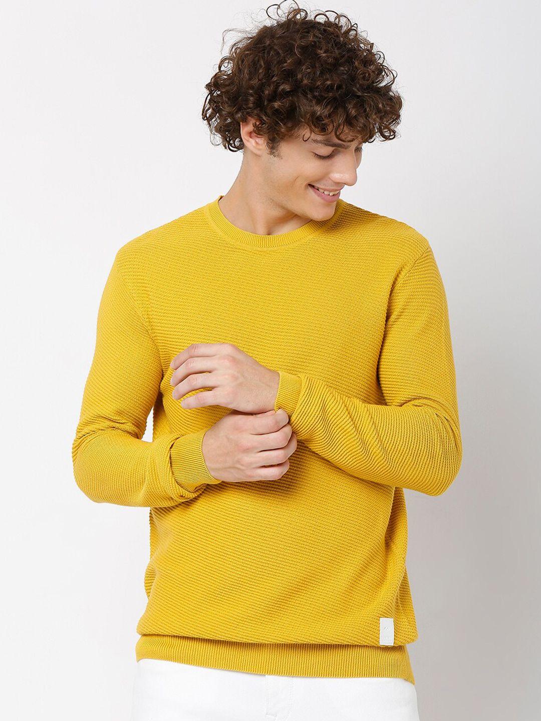 mufti men mustard yellow pure cotton pullover