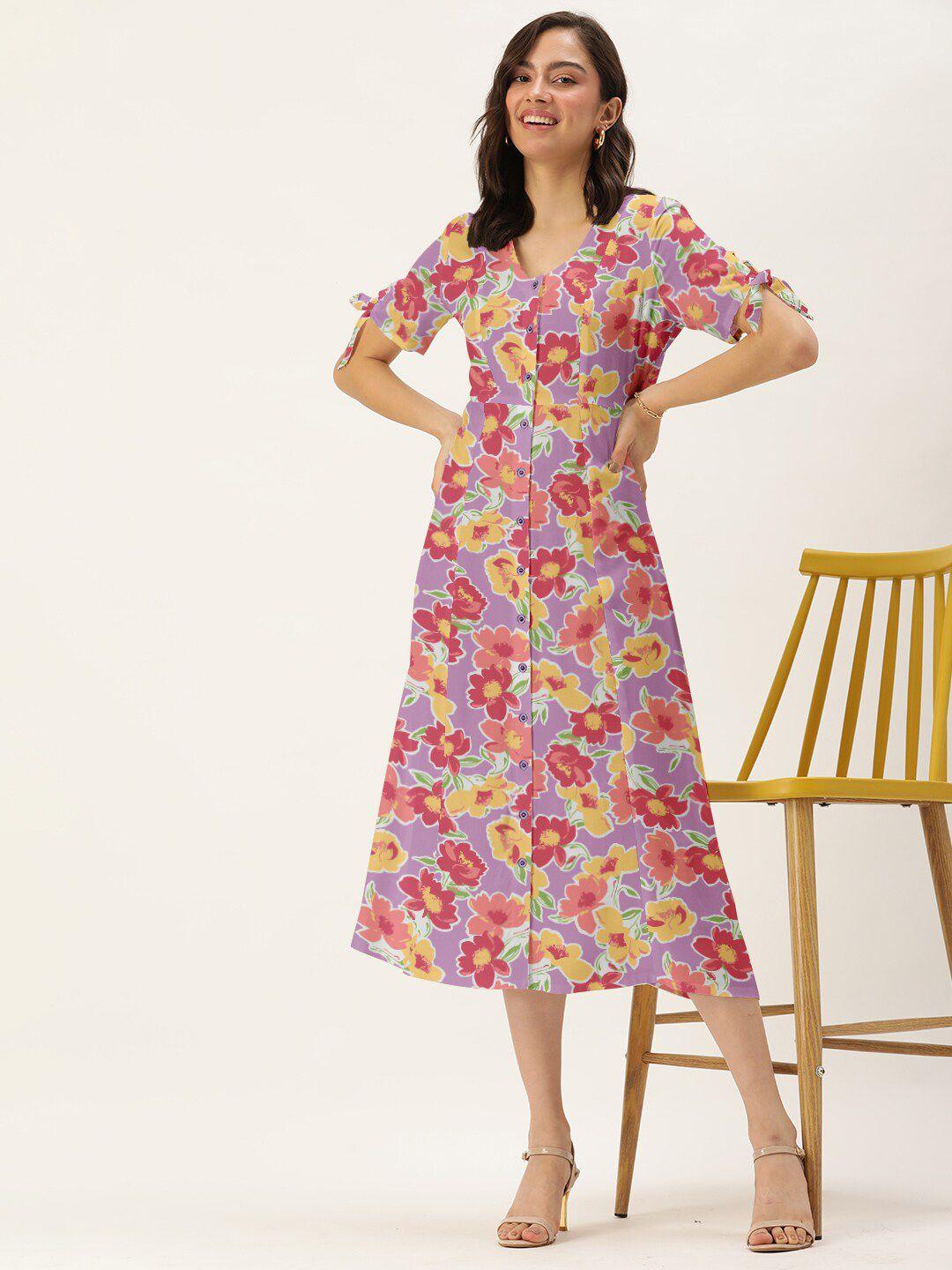 dressberry women lavender & yellow floral a-line dress