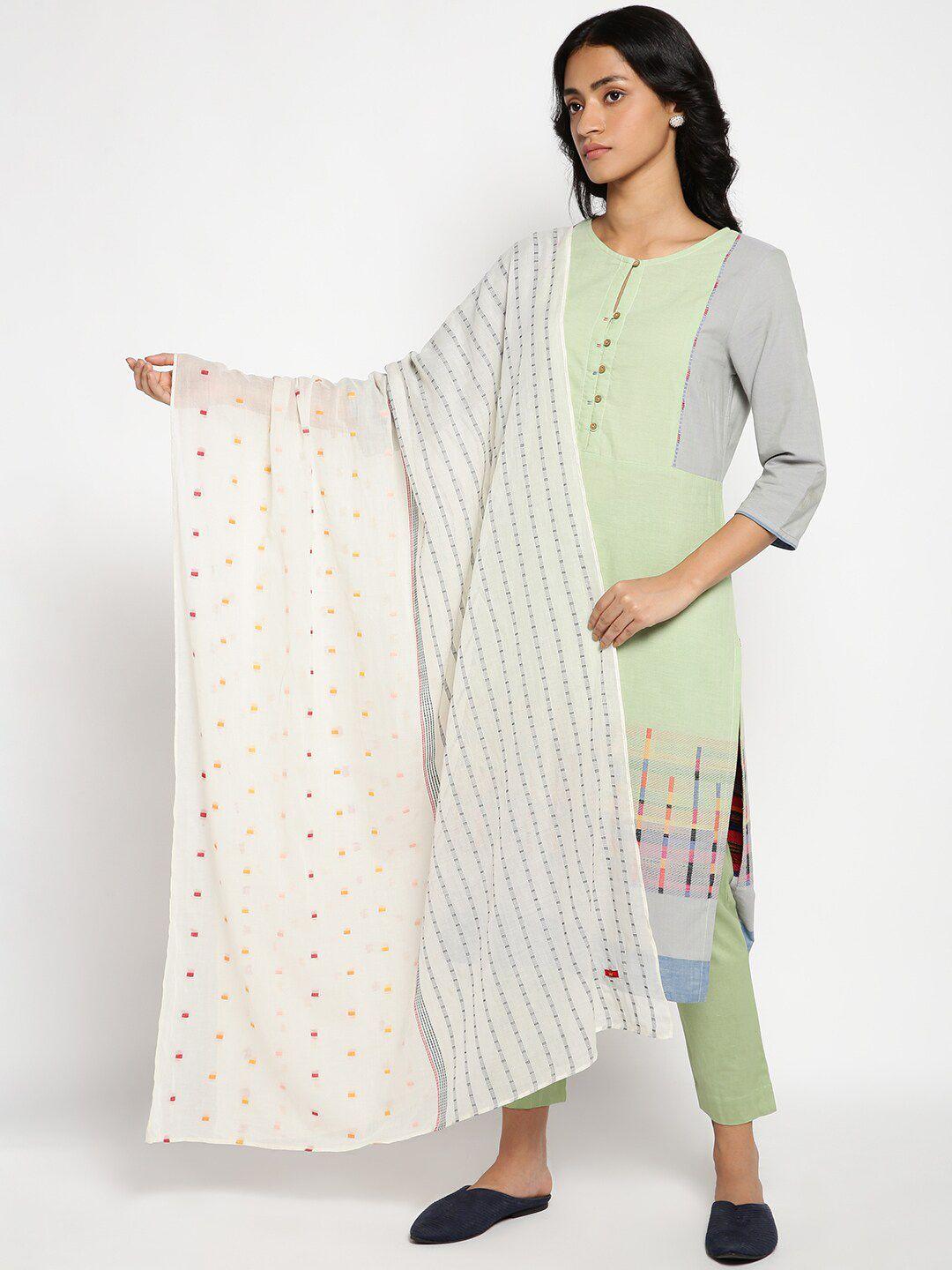 w women white & yellow printed pure cotton dupatta