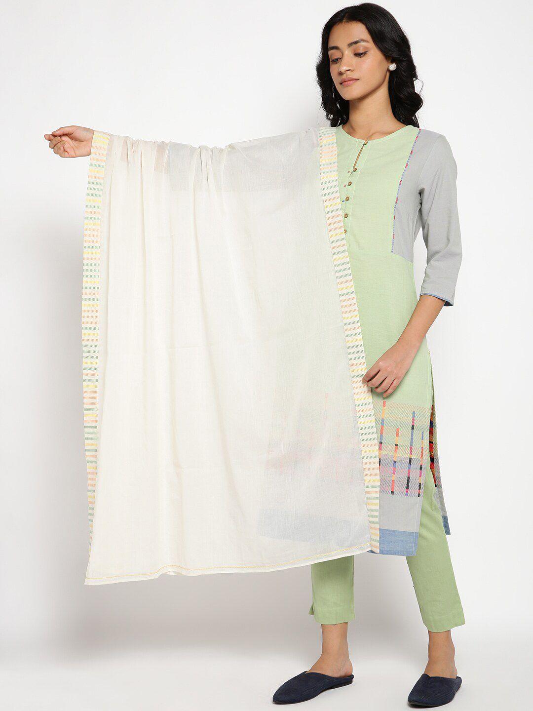 w women off white solid pure cotton dupatta