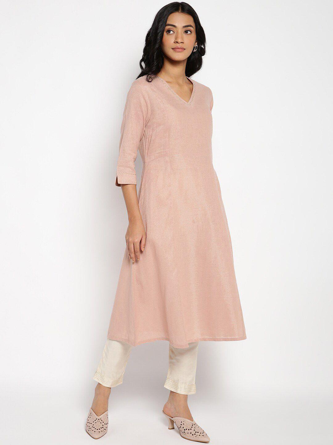 w women pink striped kurta