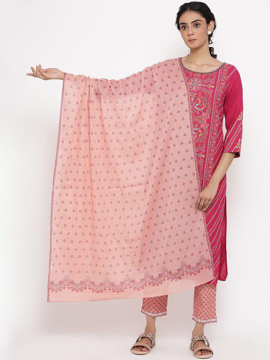 w pink printed pure cotton dupatta