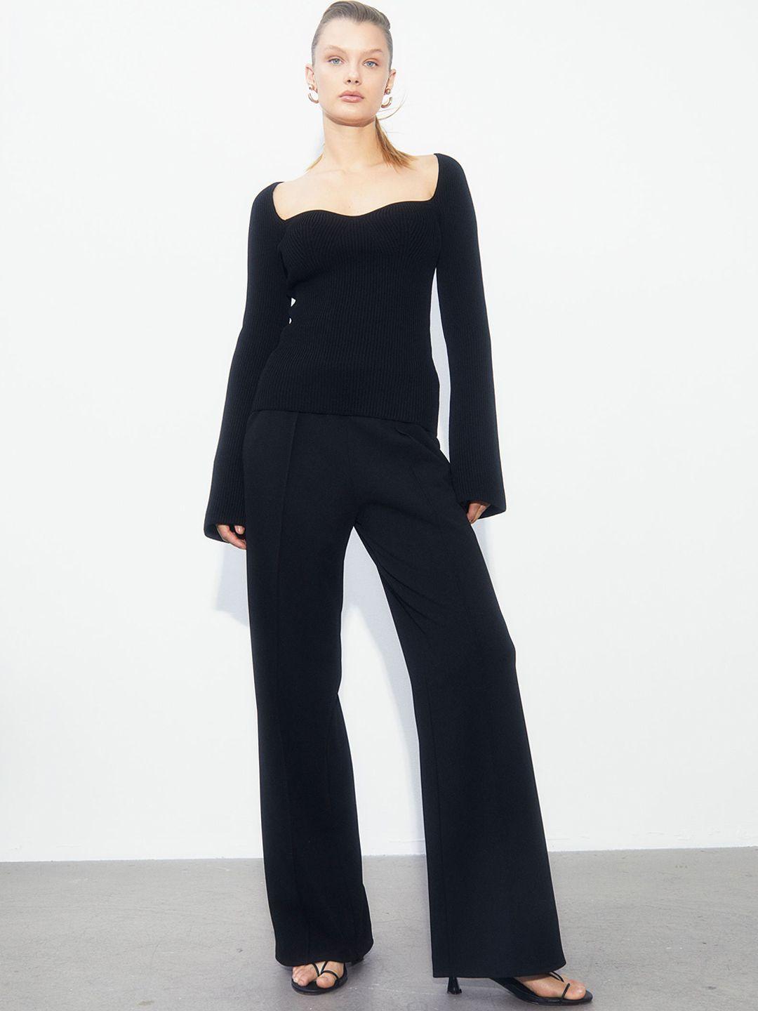 h&m women black high-waisted tailored trousers