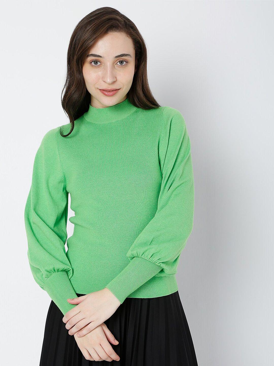 vero moda women green turtle neck pullover