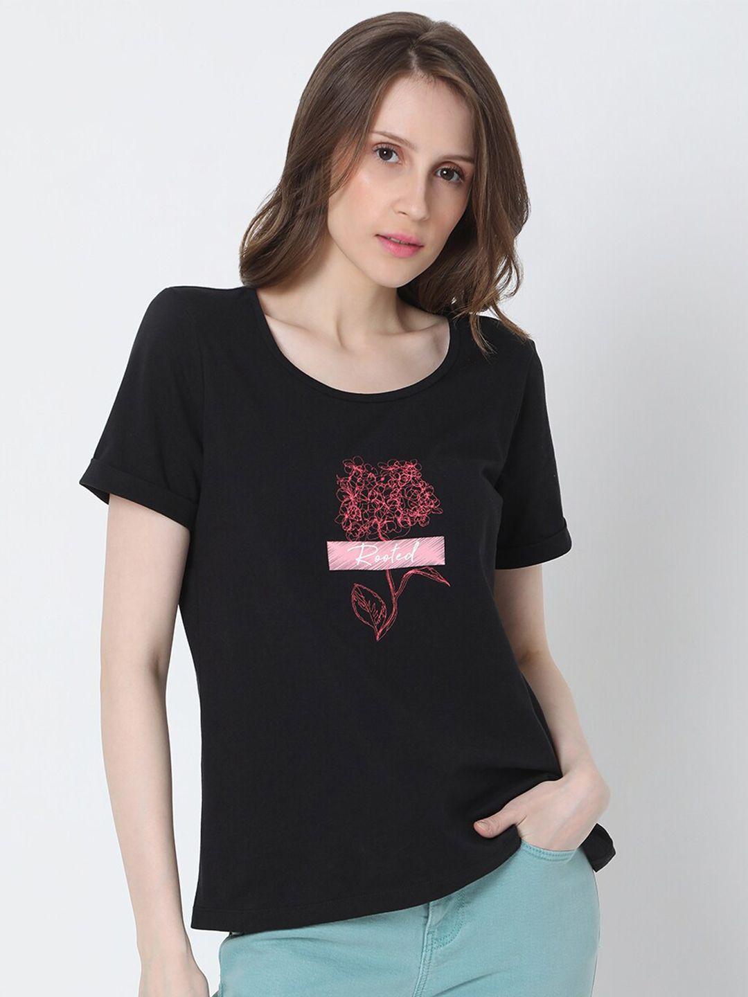 vero moda women black printed t-shirt