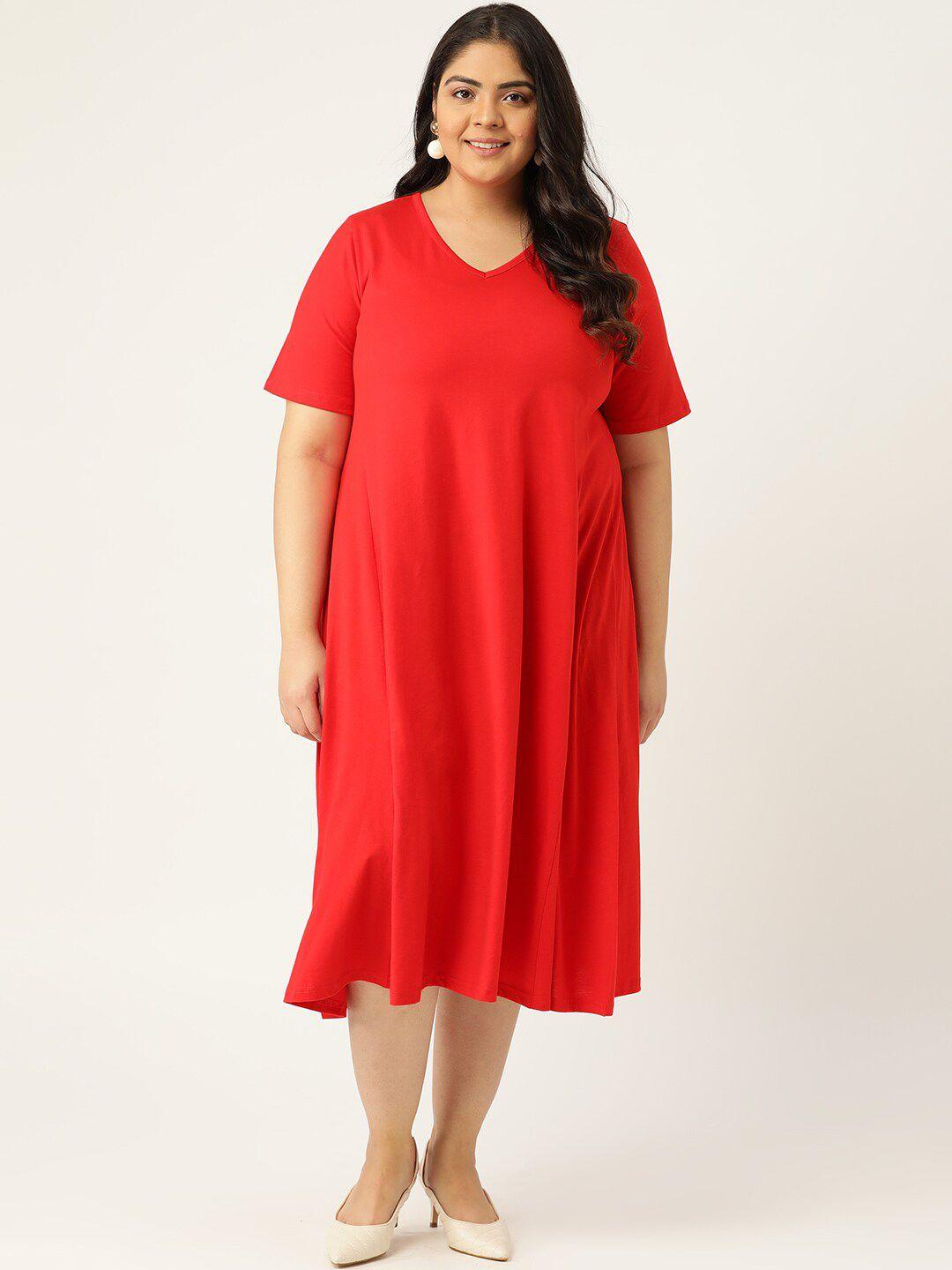 therebelinme women plus size red a-line midi dress