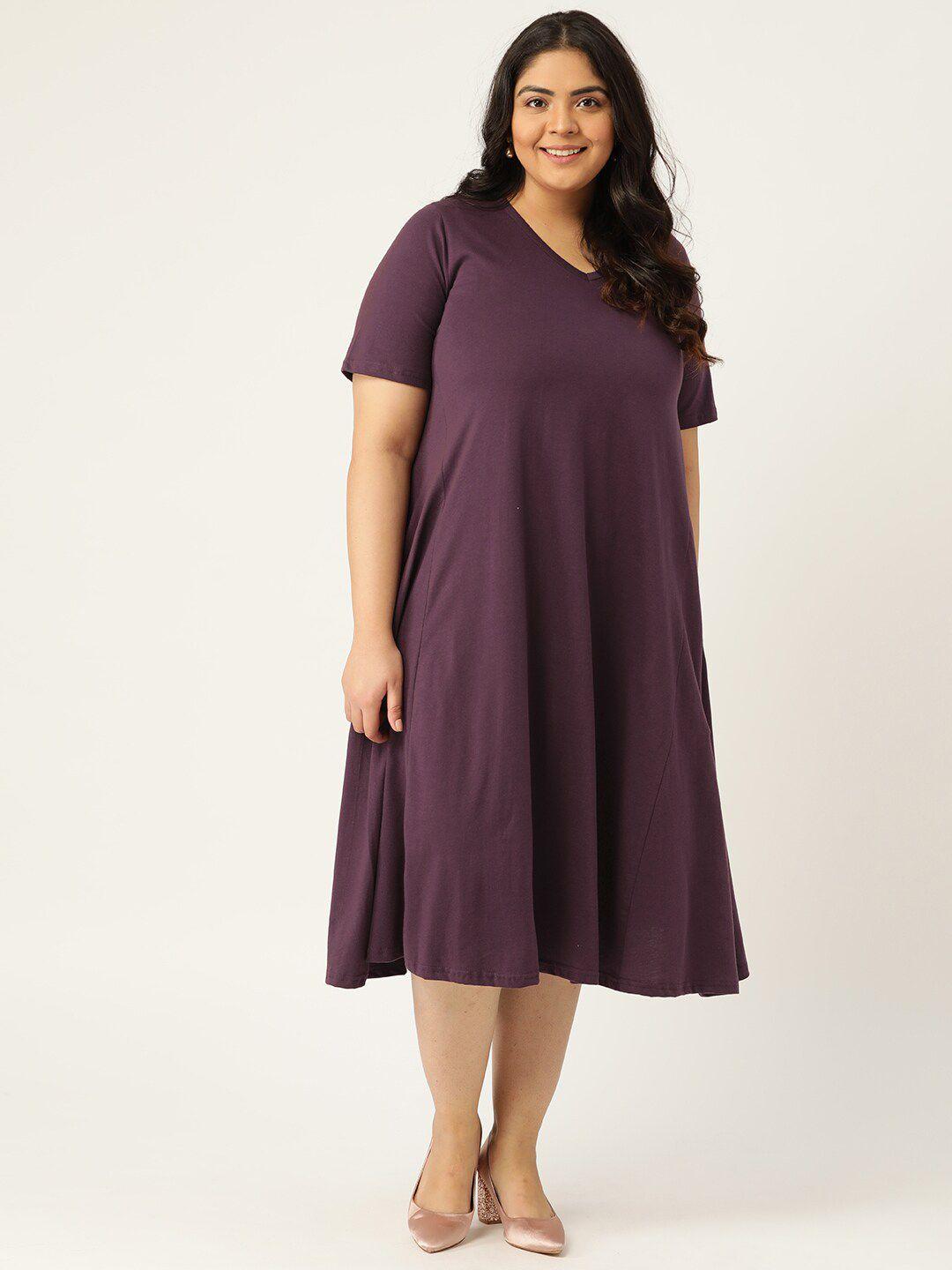 therebelinme plus-size purple pure cotton a-line midi dress