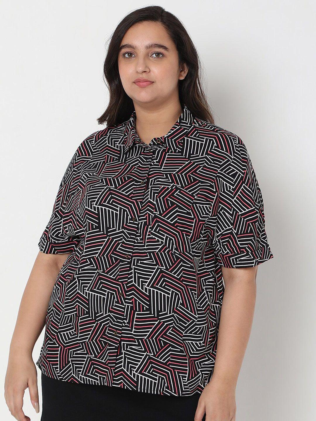 vero moda women black & red printed casual shirt