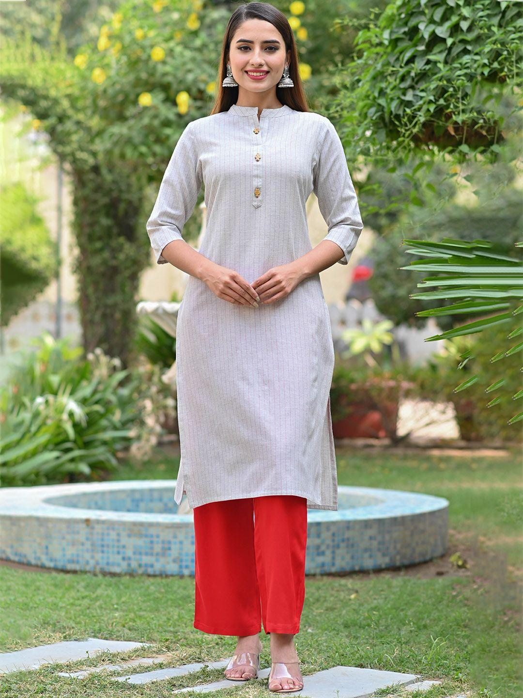 doriya women beige striped kurta with palazzos