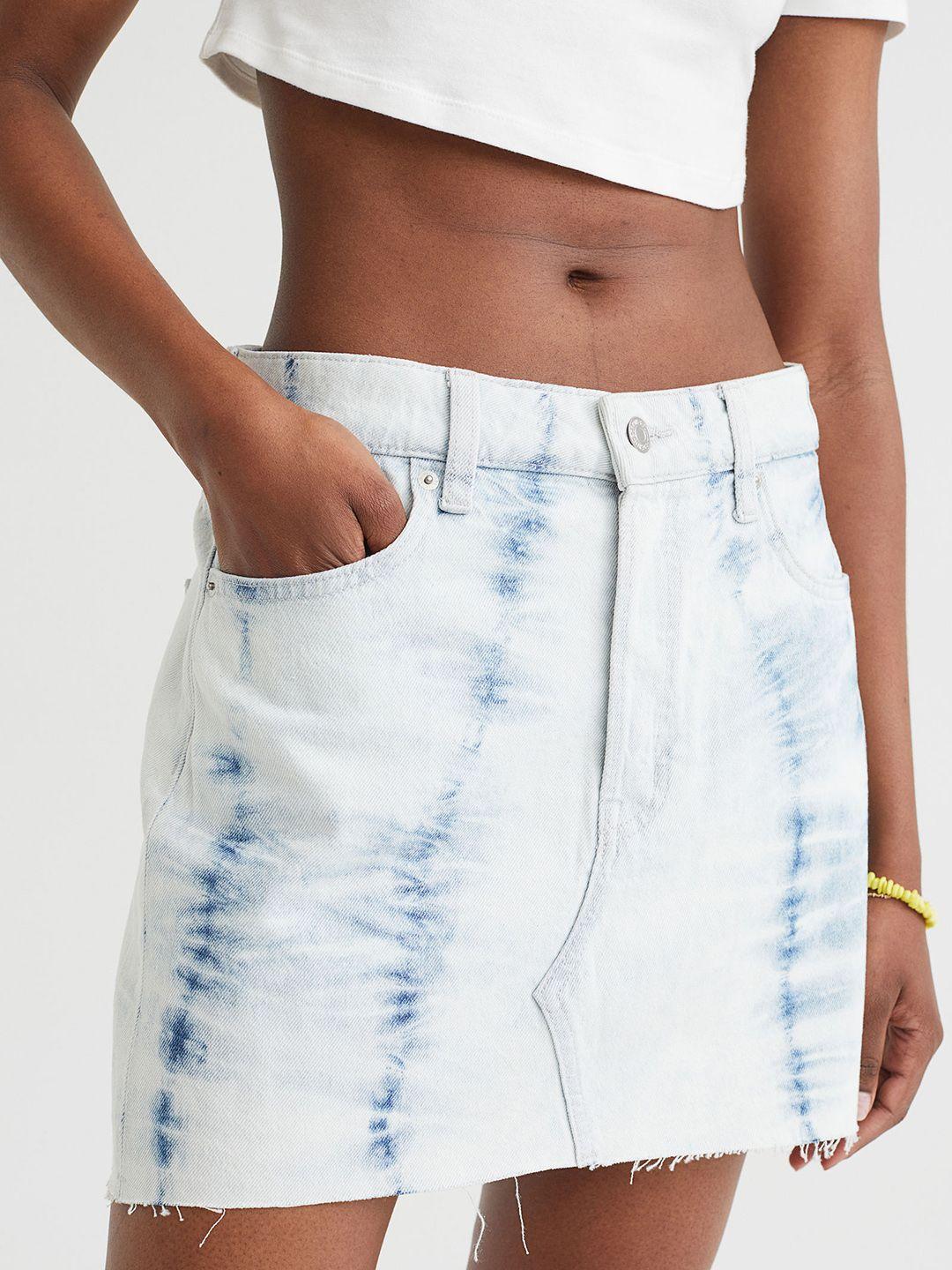 h&m women blue low waist denim skirt