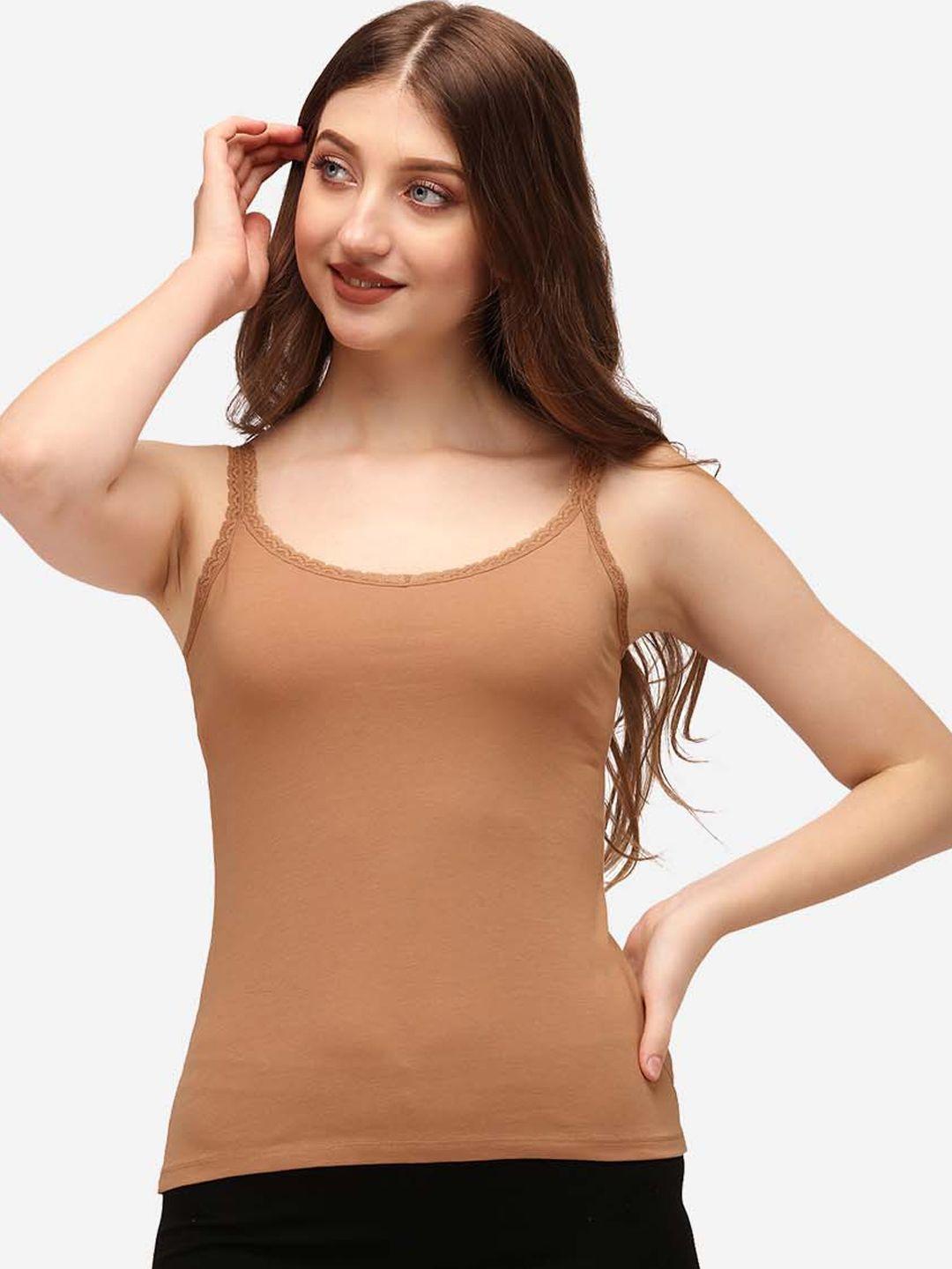 soie women brown solid camisoles sc-9tan