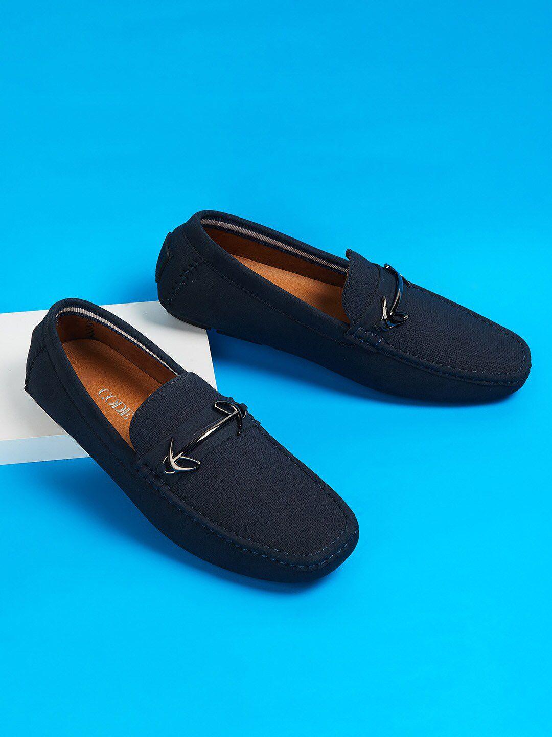 code by lifestyle men navy blue solid formal loafers shoes