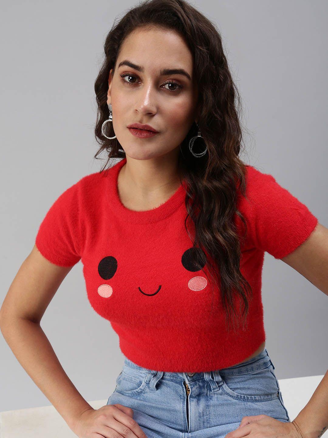 showoff red graphic print crop top