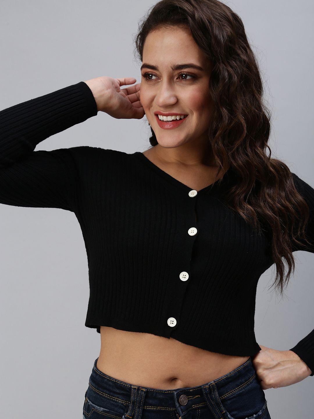 showoff women black crop top