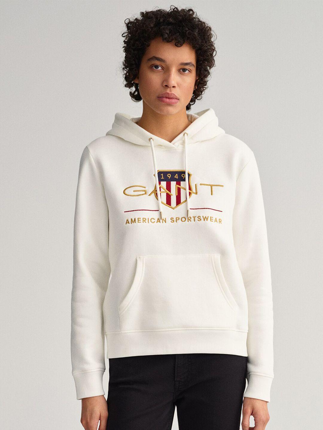 gant women white embroidered hooded sweatshirt