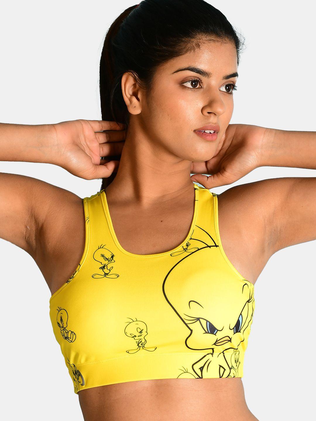 athlizur yellow angry tweety racerback sports bra