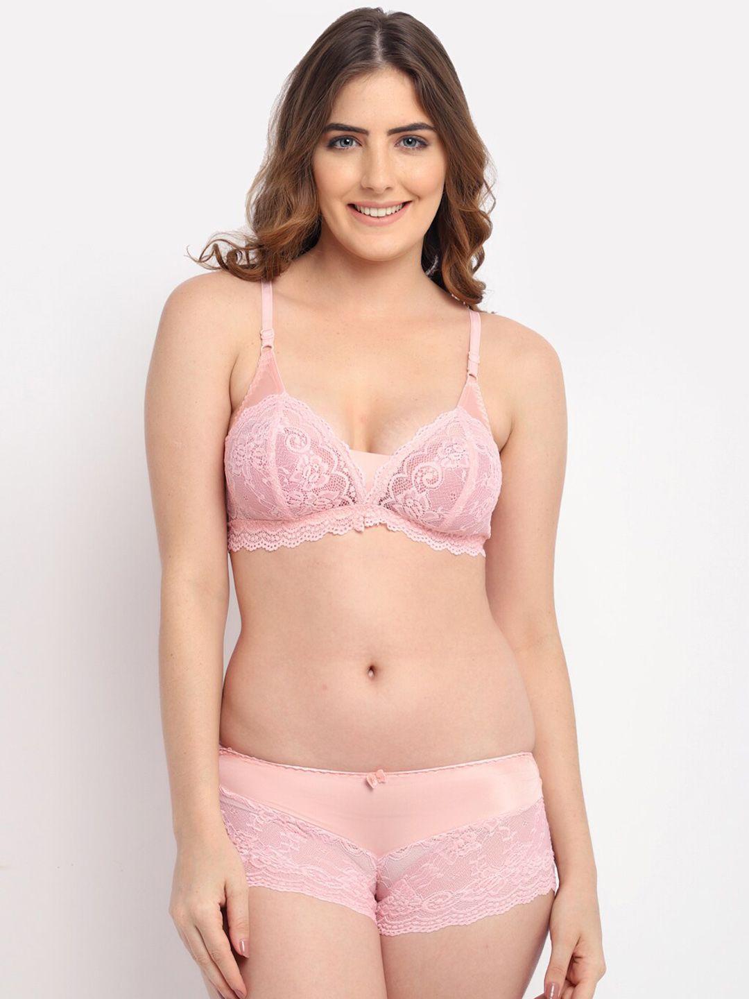 gracit women pink self-design laced lingerie set lst07-10