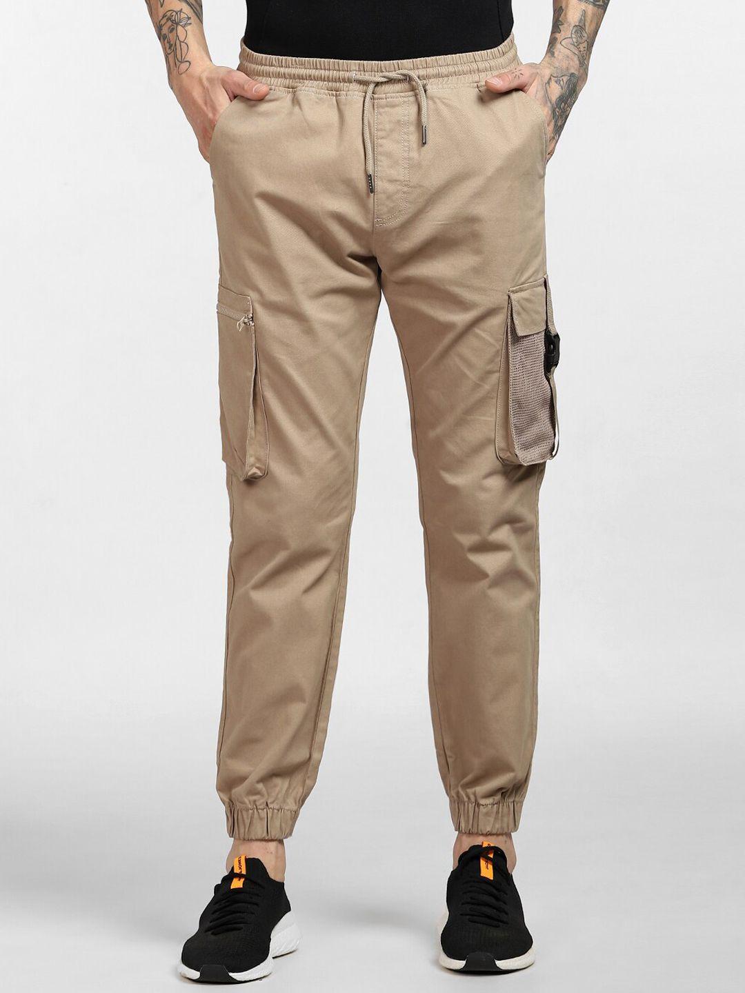 jack & jones men beige low-rise cargos trouser