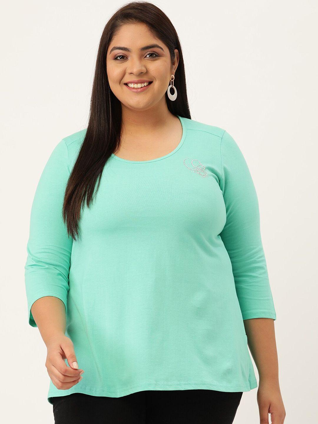 therebelinme plus size women sea green cotton t-shirt