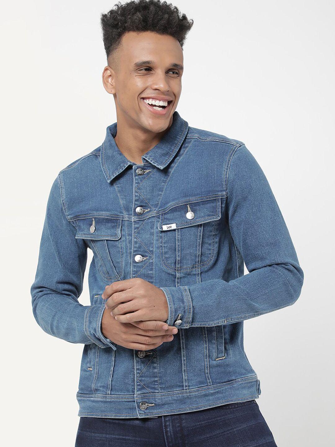 lee men blue washed denim jacket