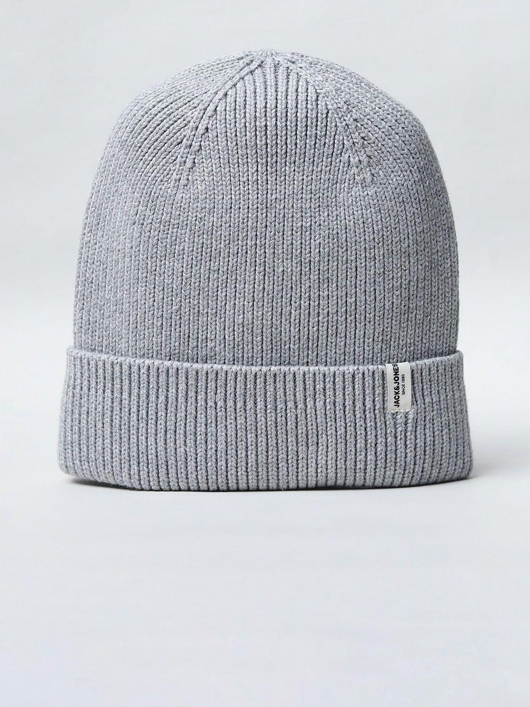 jack & jones men grey self design beanie