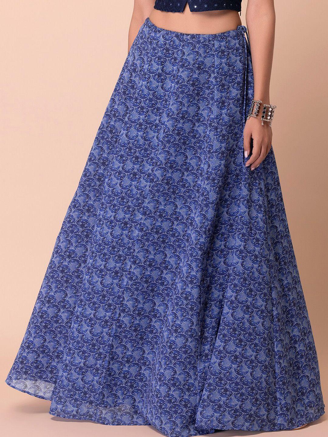 indya x ashish soni women blue morrocan motif printed flared lehenga skirt