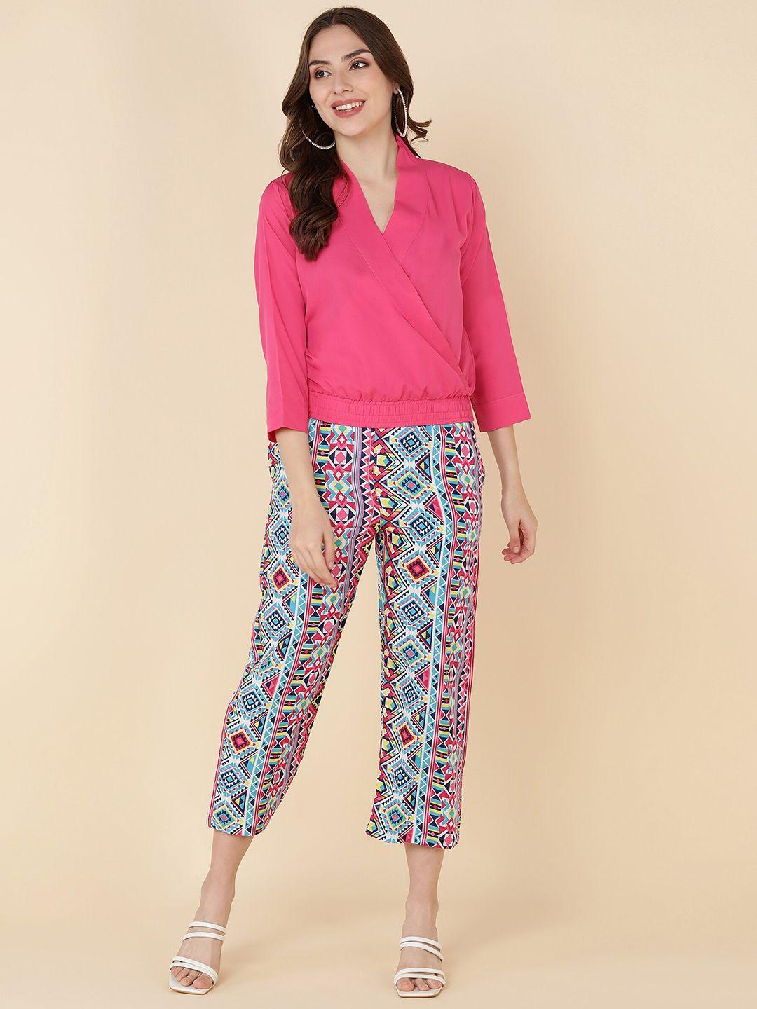 sangria women pink printed co-ords