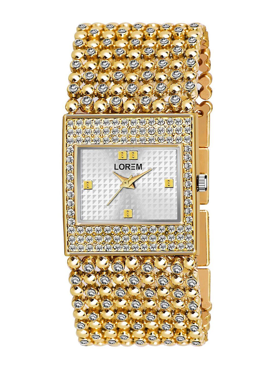 ferrizzo women silver-toned embellished dial & gold toned bracelet style straps analogue watch