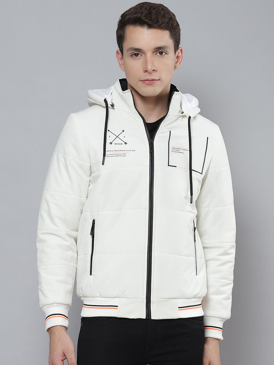 fort collins men off-white typography printed detachable hood bomber jacket