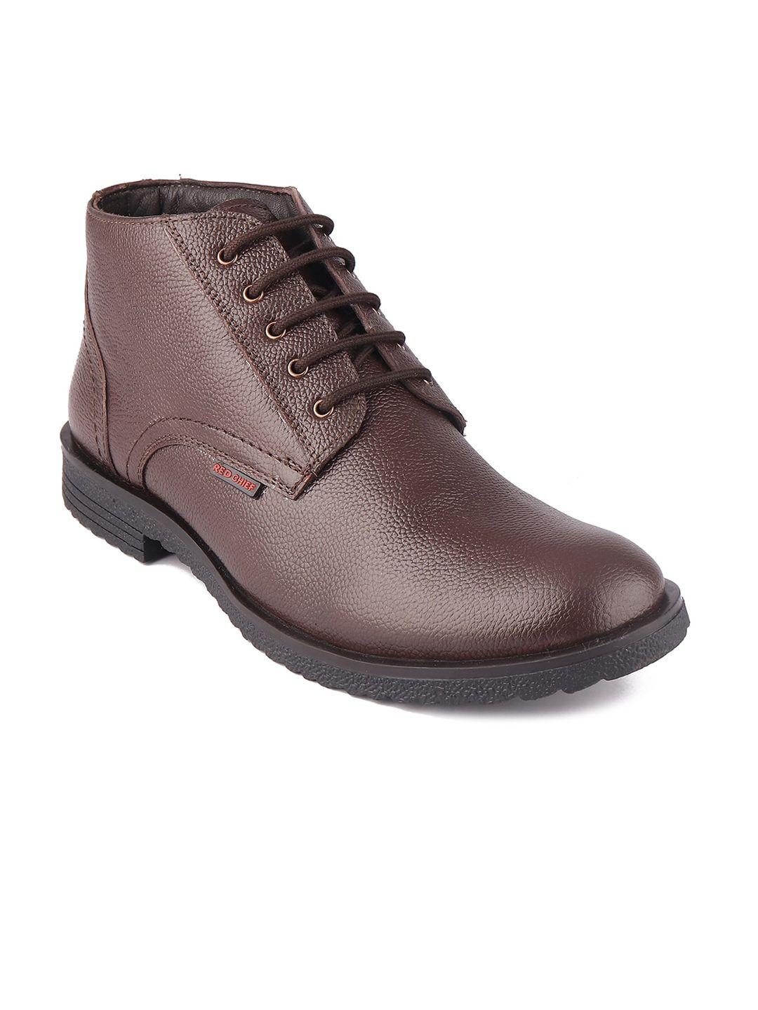 red chief men brown textured leather boots