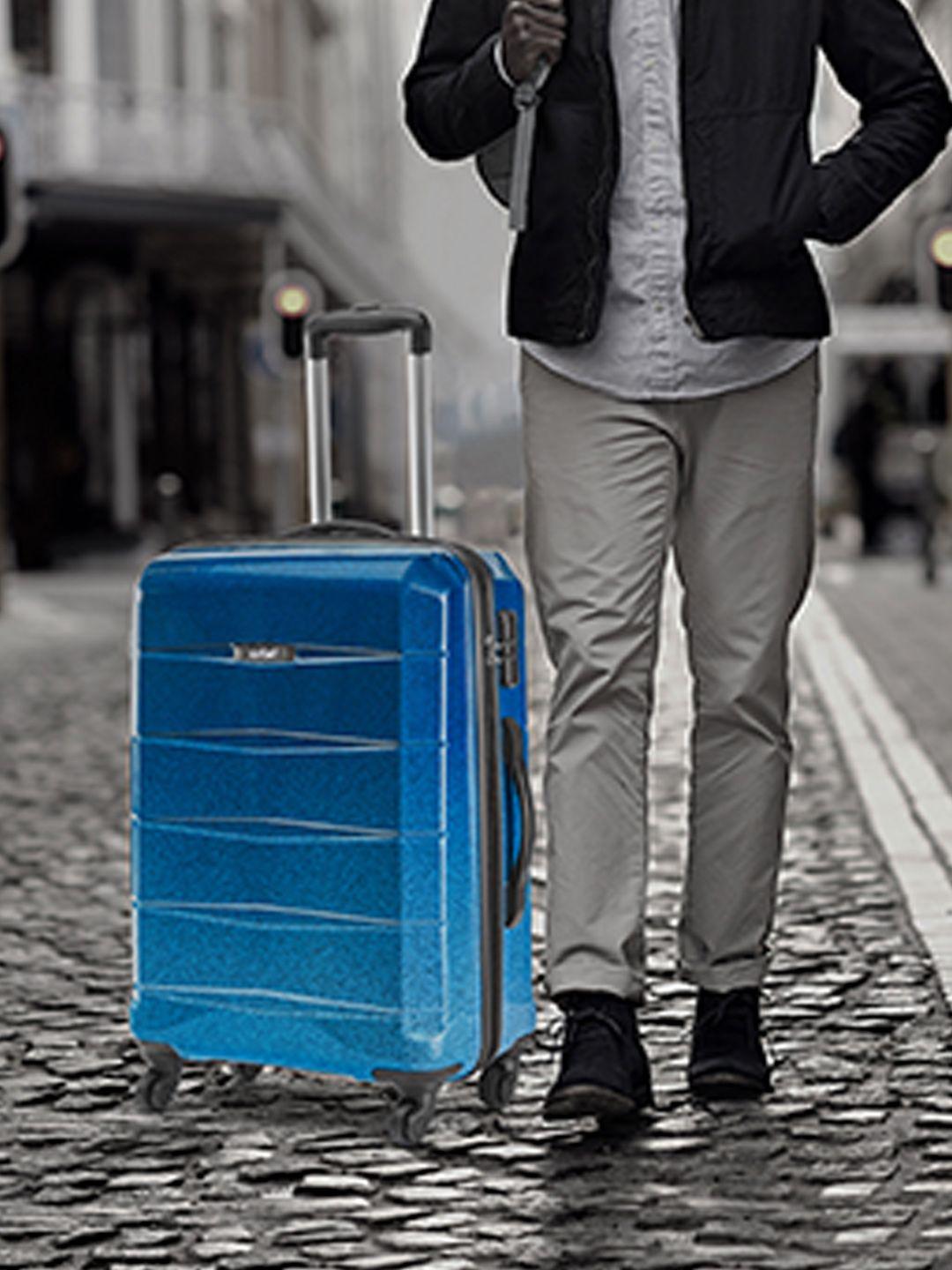 safari blue printed hard-sided small trolley suitcase