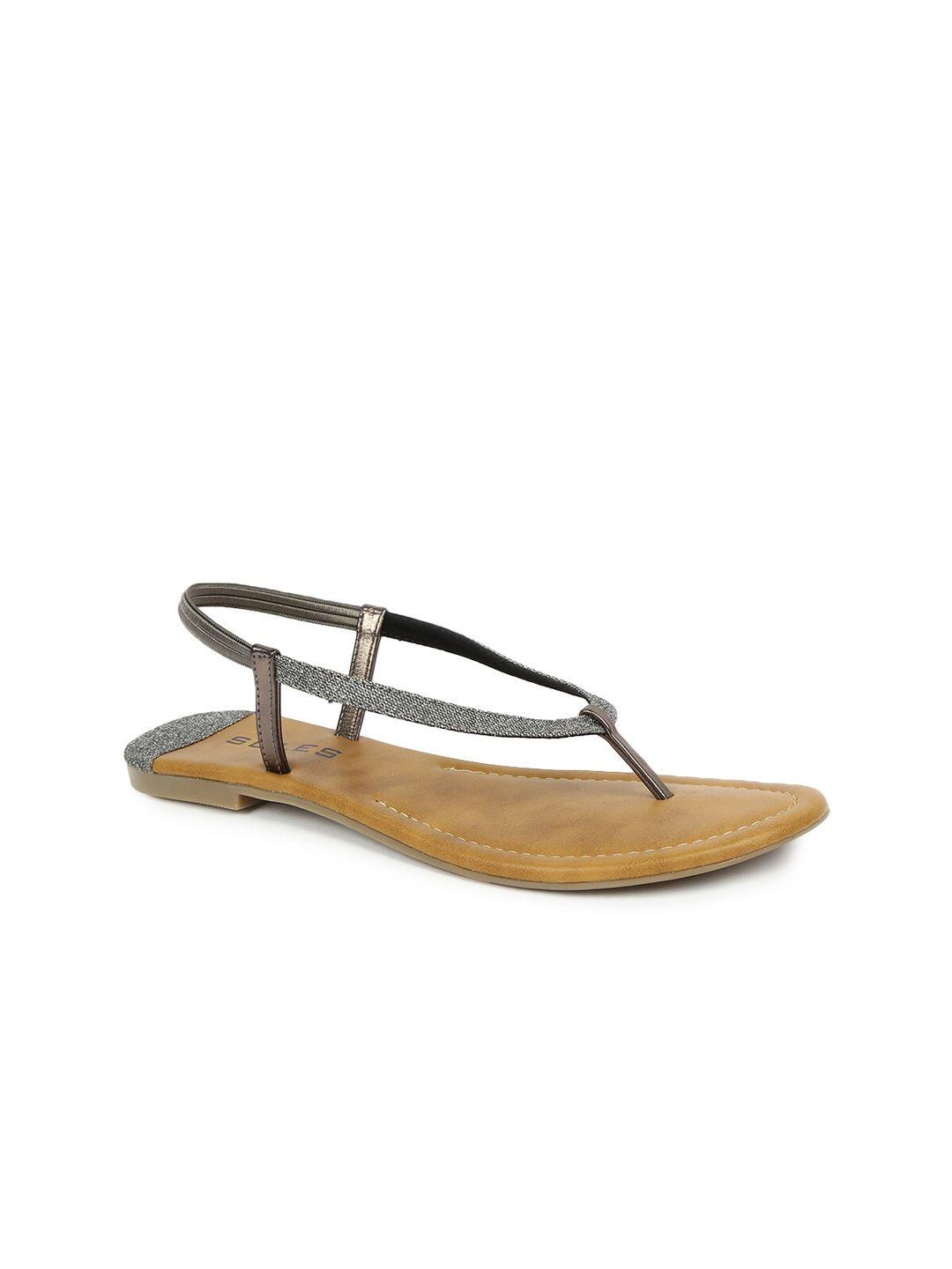 soles women gunmetal-toned t-strap flats